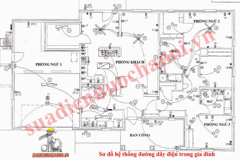 Sơ đồ hệ thống đường dây điện tầng 1 gia đình 