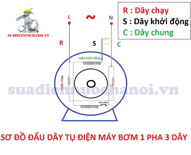 Cách đấu tụ điện máy bơm 3 dây