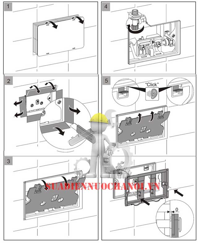 Lắp đặt bảng nút nhấn bồn cầu âm tường