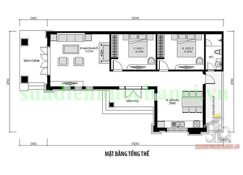 sơ đồ mạch điện trong nhà cấp 4 có 2 phòng ngủ