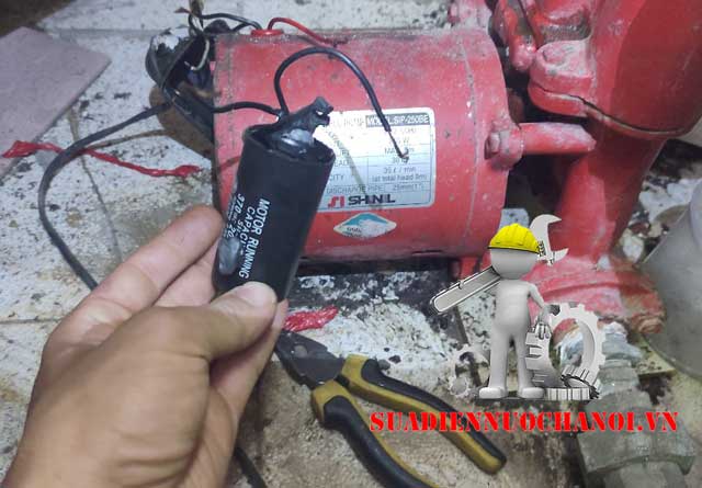 máy bơm keu è è do hỏng tụ đề