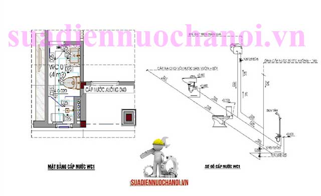 bản vẽ đường ống cấp nước nhà tắm