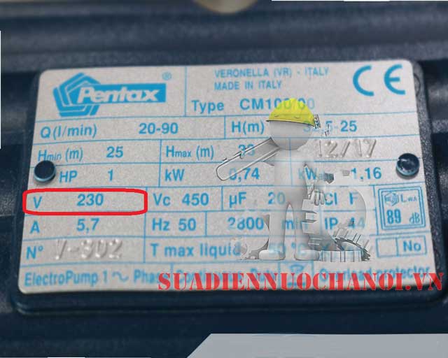 Điện áp hoạt động máy bơm